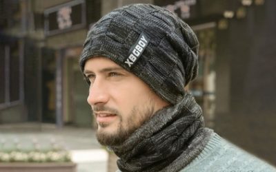 Men’s Knitted Beanie with Circle Scarf Set