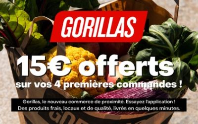 15€ de réduction sur vos 4 premières commandes via l’application Gorillas